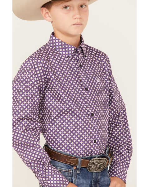 Image #2 - Ariat Boys' Misael Print Classic Fit Long Sleeve Button Down Western Shirt, Purple, hi-res