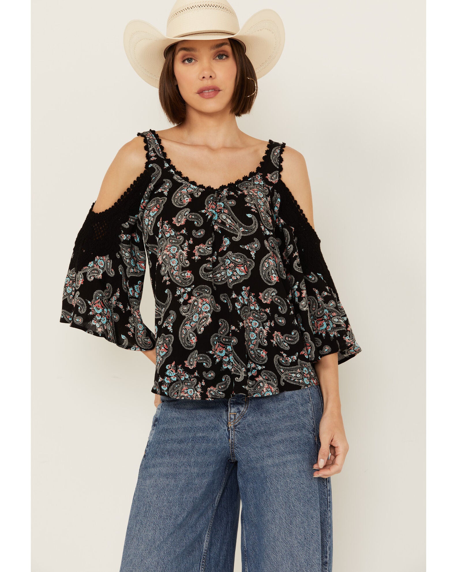 Women's Lace Crochet Cold Shoulder Top - Polka Dot Short Sleeve Blouse For Summer 14 thumbnail image