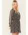 Image #2 - Beyond The Radar Women's Floral Print Long Sleeve Mini Dress, Black, hi-res