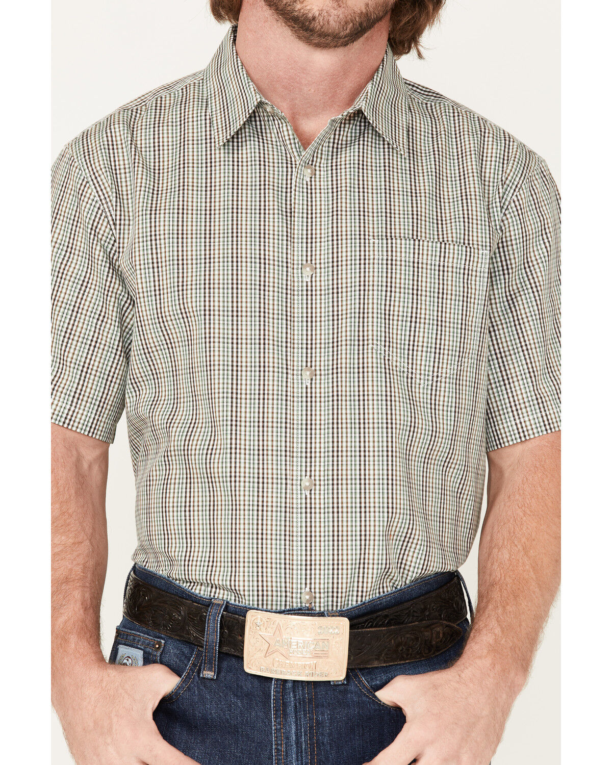 Image #3 - Gibson Men's Cedar Small Plaid Button-Down Western Shirt, Cream, hi-res