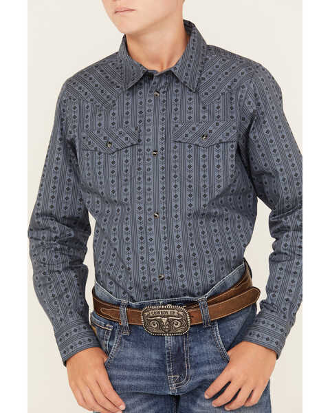 Cody James Boys' Cowboy Long Sleeve Snap Western Shirt, Steel Blue, hi-res