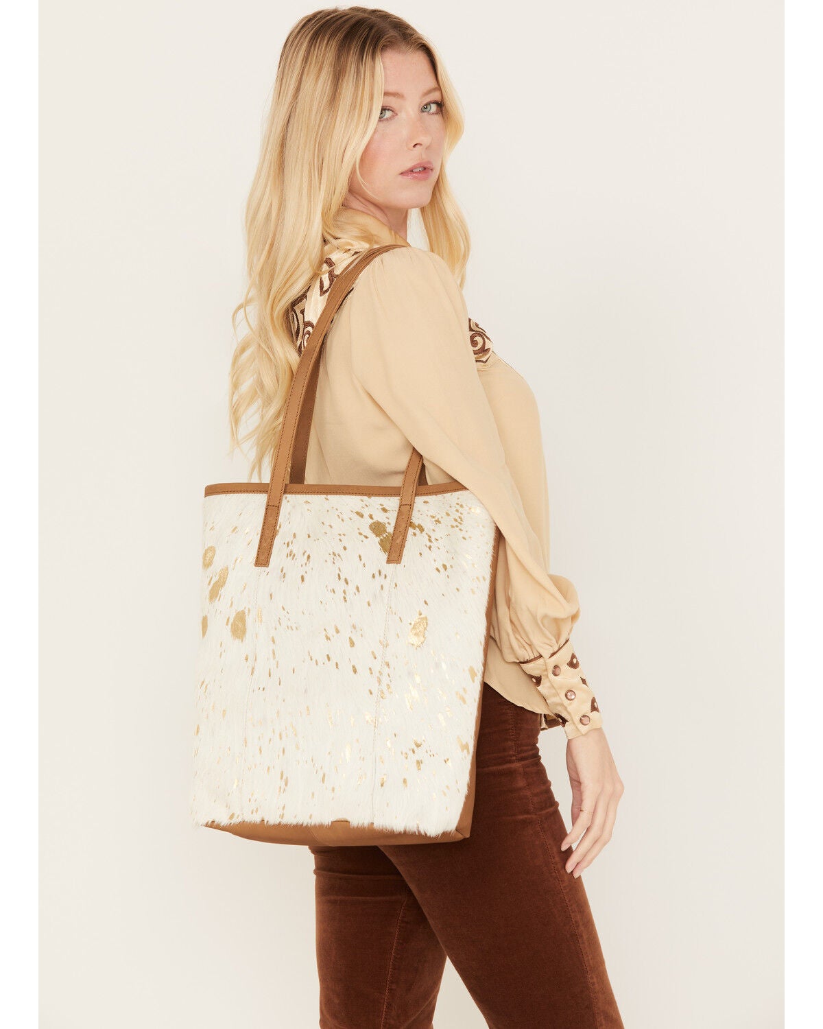Shyanne Women's Gold Foil Hair-On Tote, Gold, hi-res