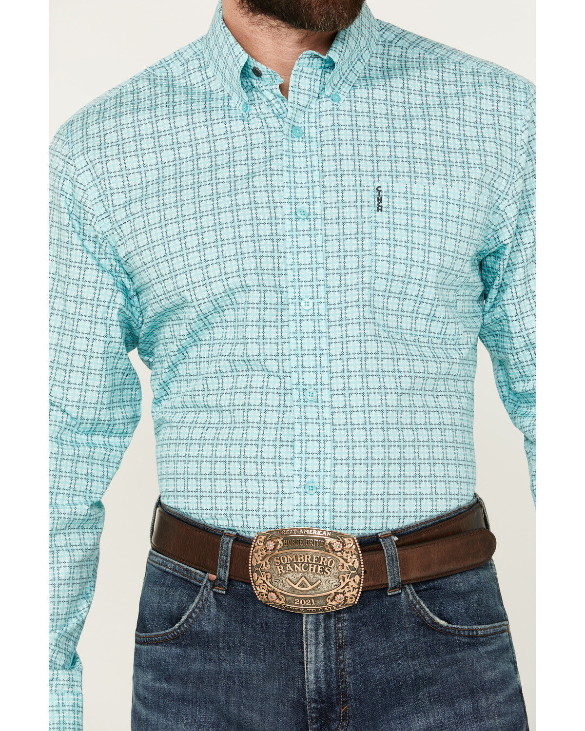 Image #3 - Cinch Men's Geo Print Long Sleeve Button-Down Western Shirt, Turquoise, hi-res
