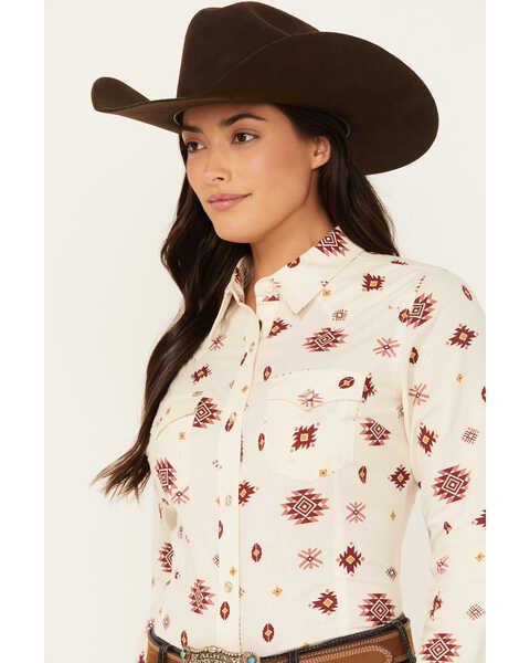 Image #2 - Wrangler Women's Southwestern Print Long Sleeve Snap Flannel Shirt , White, hi-res