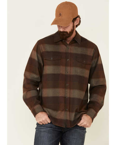 Image #1 - North River Men's Dark Brown Patina Large Plaid Western Flannel Shirt Jacket , , hi-res