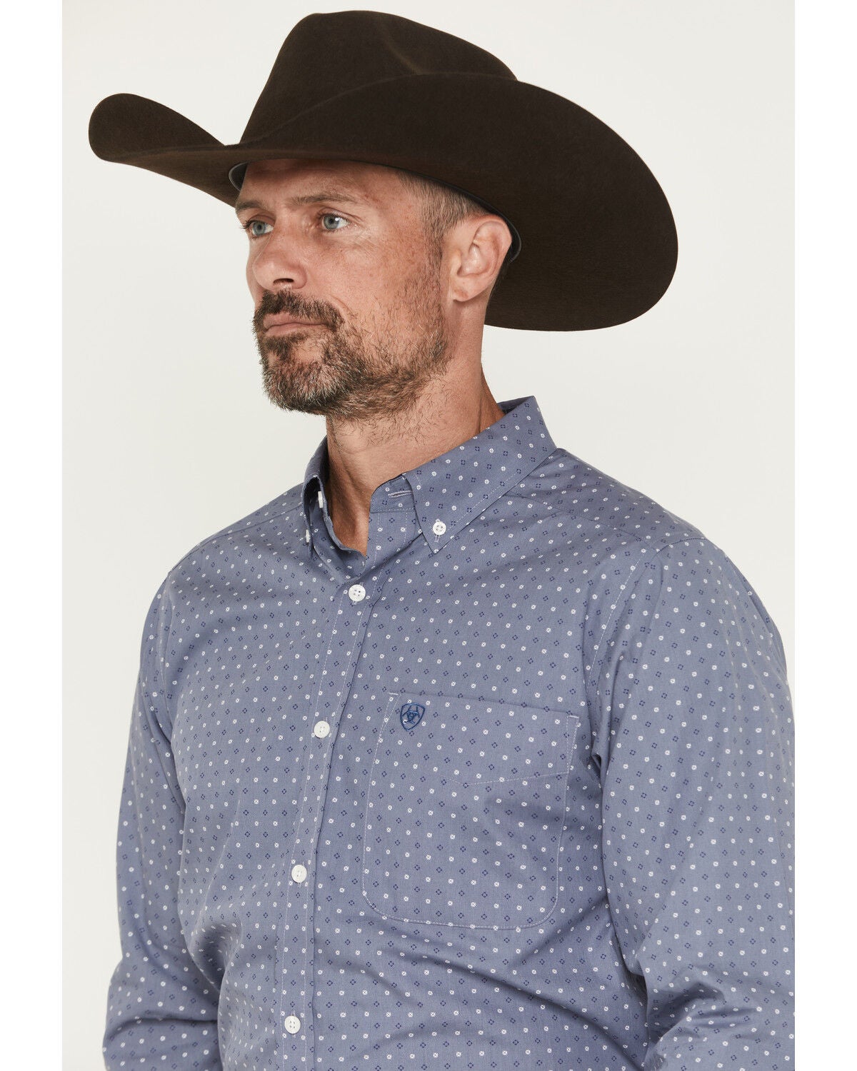 Image #2 - Ariat Men's Wrinkle Free Blaine Geo Print Fitted Long Sleeve Button-Down Western Shirt, Grey, hi-res