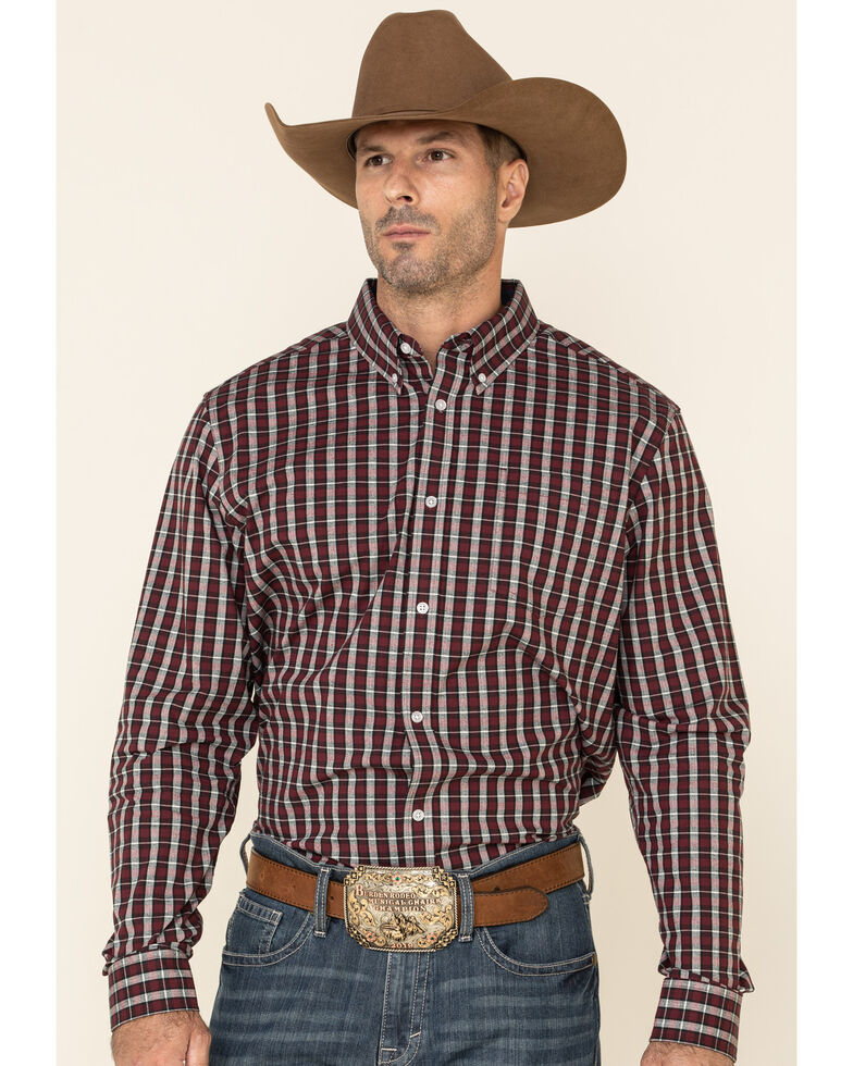 Cody James Core Men's Grapevine Plaid Long Sleeve Western Shirt , Burgundy, hi-res