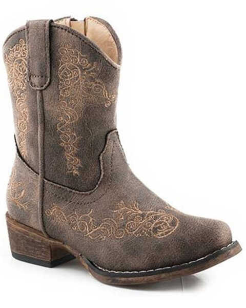 Roper Toddler Girls' Riley Scroll Western Boots - Snip Toe, Brown, hi-res