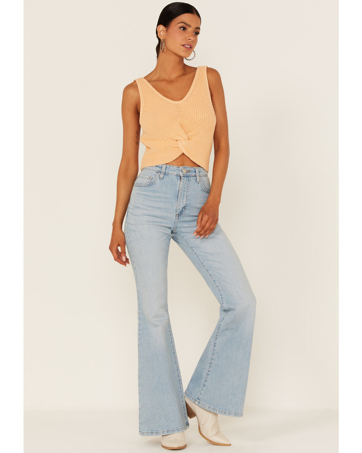 Image #2 - Shyanne Women's Peach Twist Front Sweater Tank, Peach, hi-res