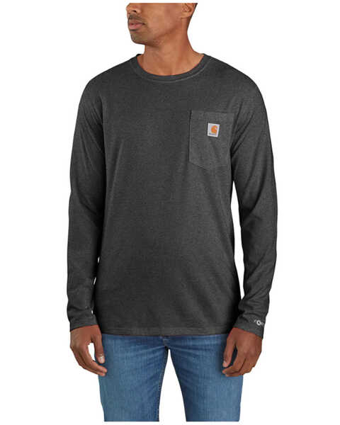 Image #1 - Carhartt Men's Force Relaxed Fit Midweight Long Sleeve Logo Pocket Work T-Shirt, Black, hi-res