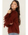 Image #2 - Rock & Roll Denim Women's Fringe Cable Knit Sweater, Rust Copper, hi-res