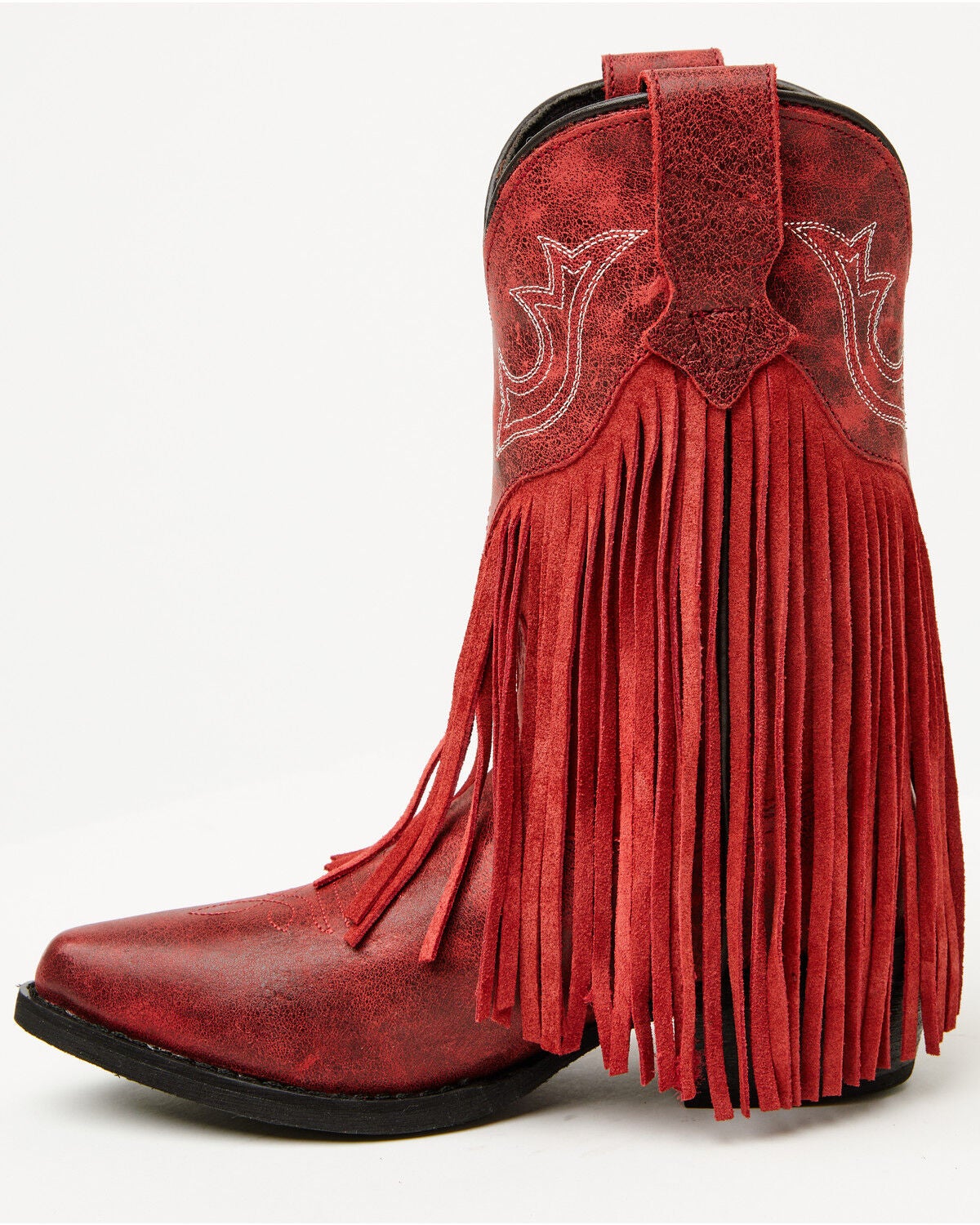 Image #3 - Dan Post Girls' Happy Trails Fringe Western Boots - Round Toe, Red, hi-res