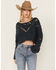 Image #1 - Free People Women's Distressed Cropped Sweater, Navy, hi-res