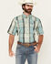 Image #1 - Wrangler Men's Plaid Print Short Sleeve Performance Western Shirt, Turquoise, hi-res