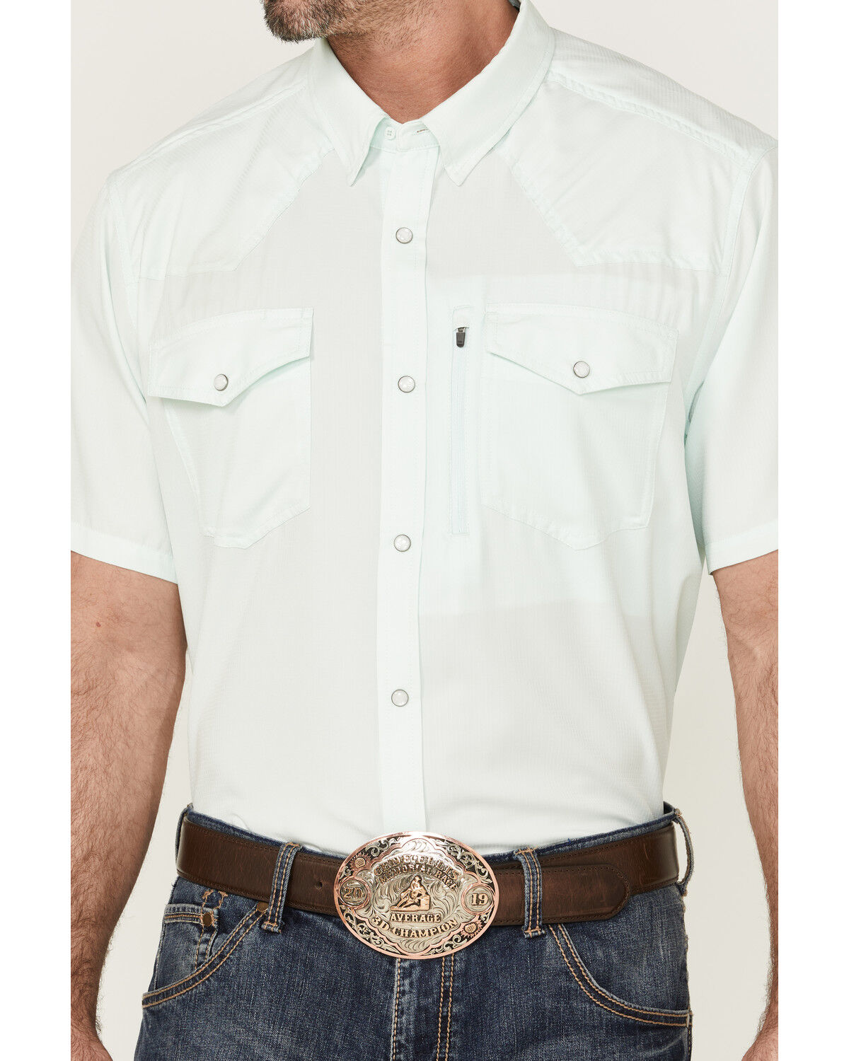 Image #3 - RANK 45® Men's 8 Seconds Short Sleeve Pearl Snap Western Tech Shirt, Aqua, hi-res