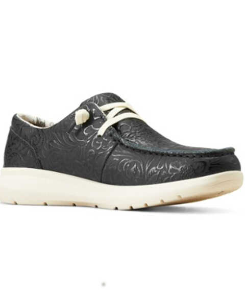 Image #1 - Ariat Women's Hilo Floral Embossed Casual Shoes - Moc Toe , Black, hi-res