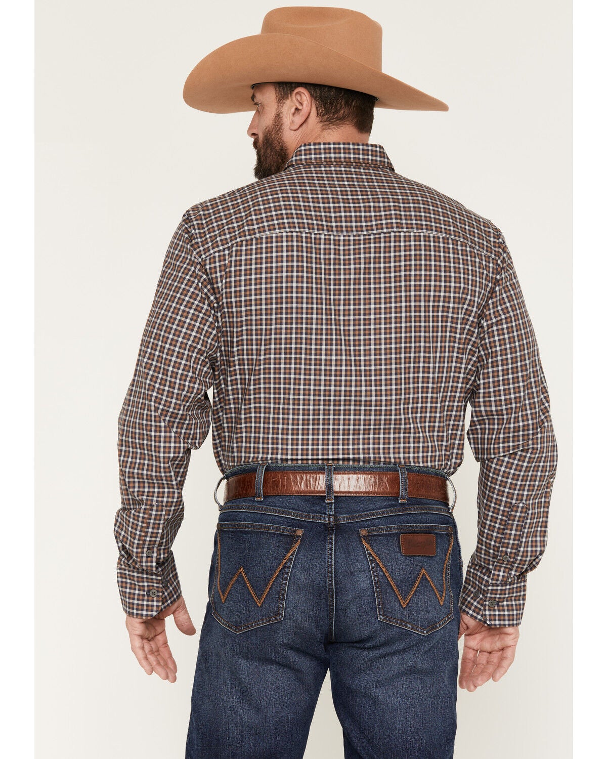 Image #4 - Wrangler X Cody Johnson Men's Plaid Print Long Sleeve Button-Down Western Shirt, Navy, hi-res