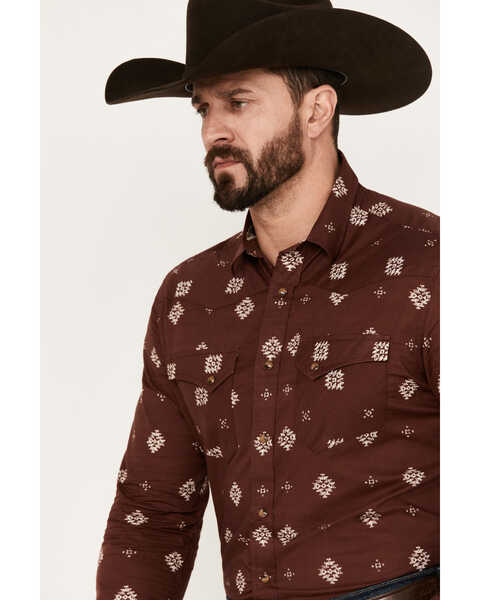Image #2 - Pendleton Men's Laramie Diamond Print Long Sleeve Western Snap Shirt, Burgundy, hi-res