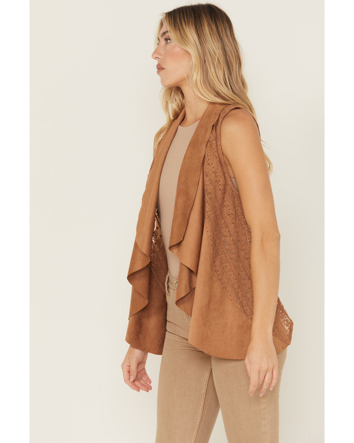 Image #2 - Shyanne Women's Cascade Lace Faux Suede Vest, Tan, hi-res
