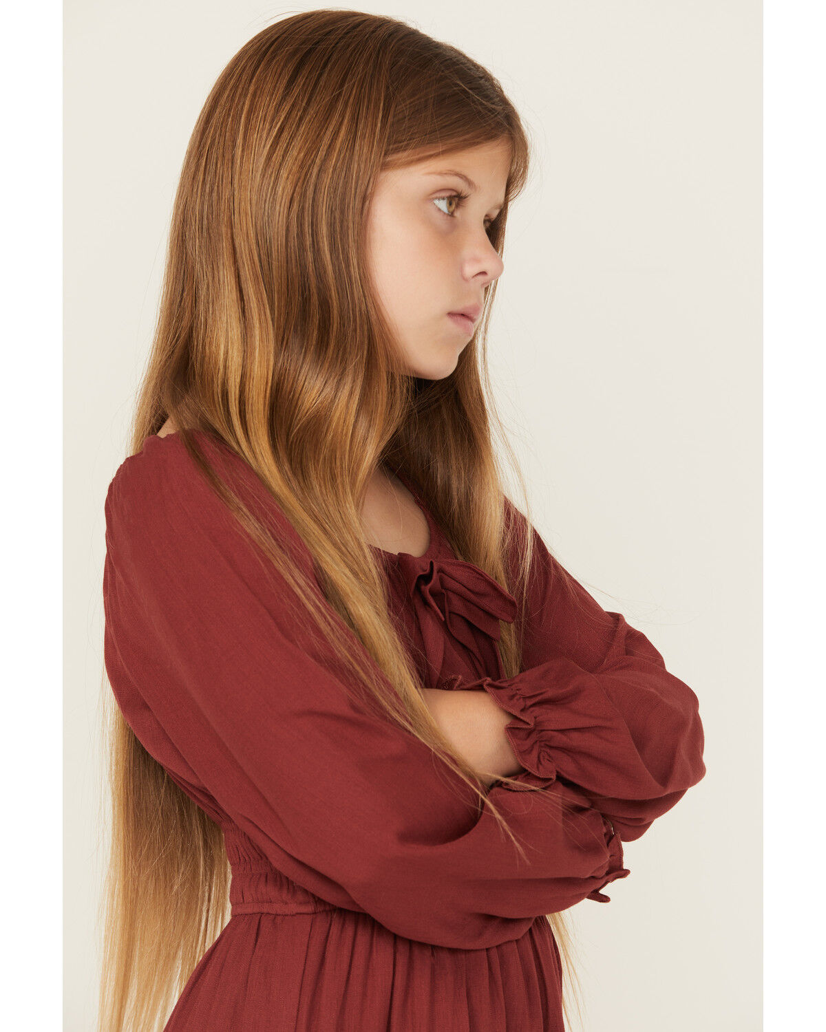 Image #2 - Shyanne Girls' Baby Down Bow Long Sleeve Mini Dress, Red, hi-res