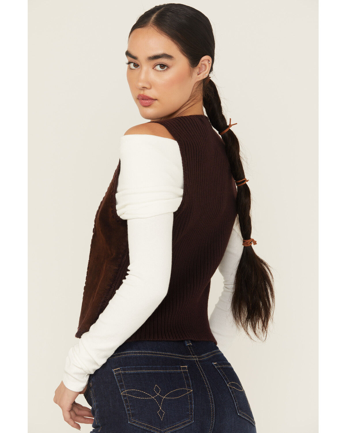Image #4 - Shyanne Women's Suede Tie Front Knit Fashion Vest, Chocolate, hi-res