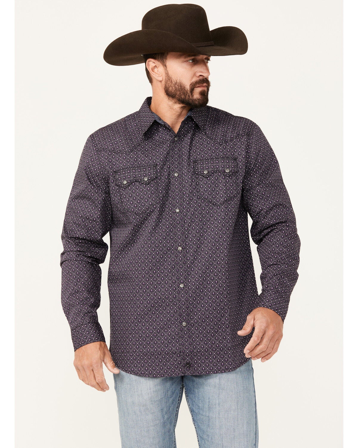 Moonshine Spirit&reg; Men's Geo Print Long Sleeve Snap Western Shirt, Purple, hi-res