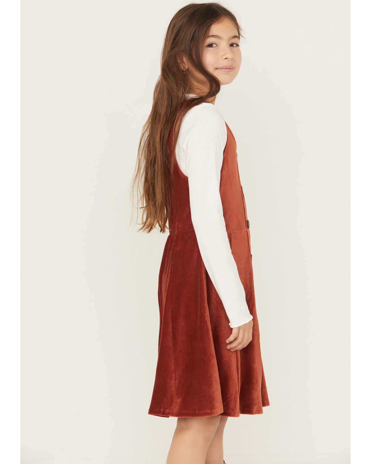 Image #3 - Trixxi Girls' Button-Down Long Sleeve Shirt Set Dress, Rust Copper, hi-res