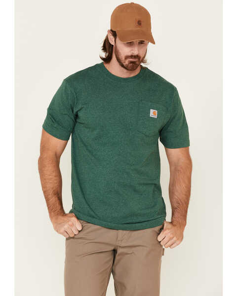 Carhartt Men's Loose Fit Heavyweight Logo Pocket Work T-Shirt, Dark Green, hi-res