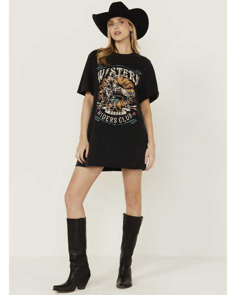 Rock & Roll Denim Women's Bull Short Sleeve Graphic T-Shirt Dress, Black, hi-res