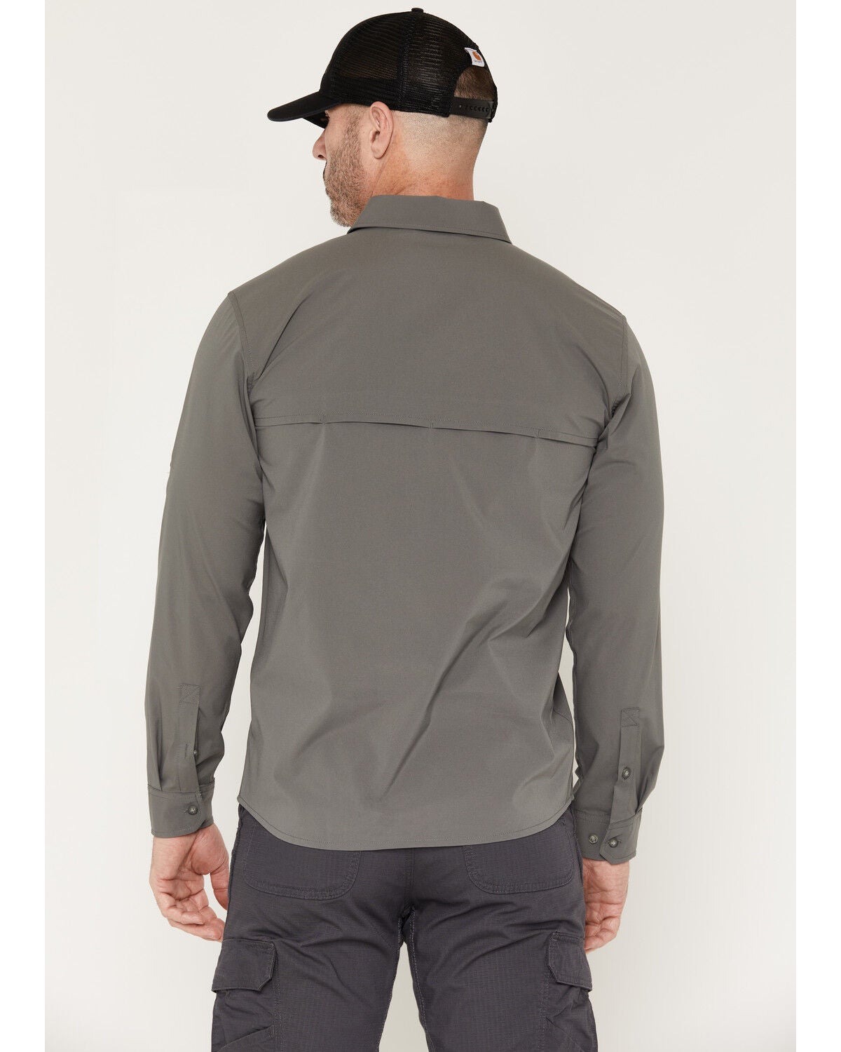 Image #4 - Carhartt Men's Force Sun Defender&trade; Relaxed Fit Lightweight Long Sleeve Button-Down Shirt, Steel, hi-res
