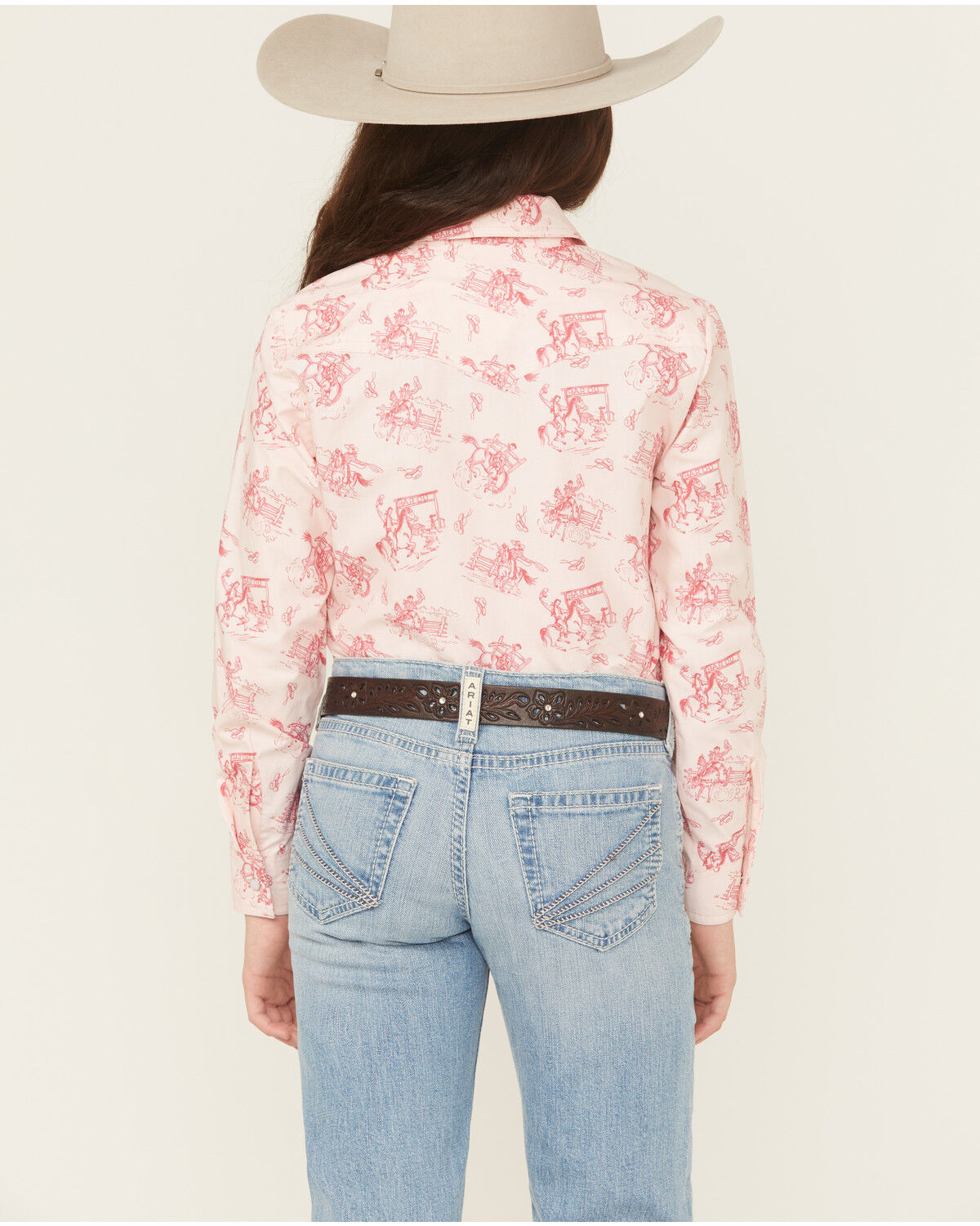 Image #4 - Panhandle Slim Girls' Conversation Print Long Sleeve Snap Western Shirt, Pink, hi-res