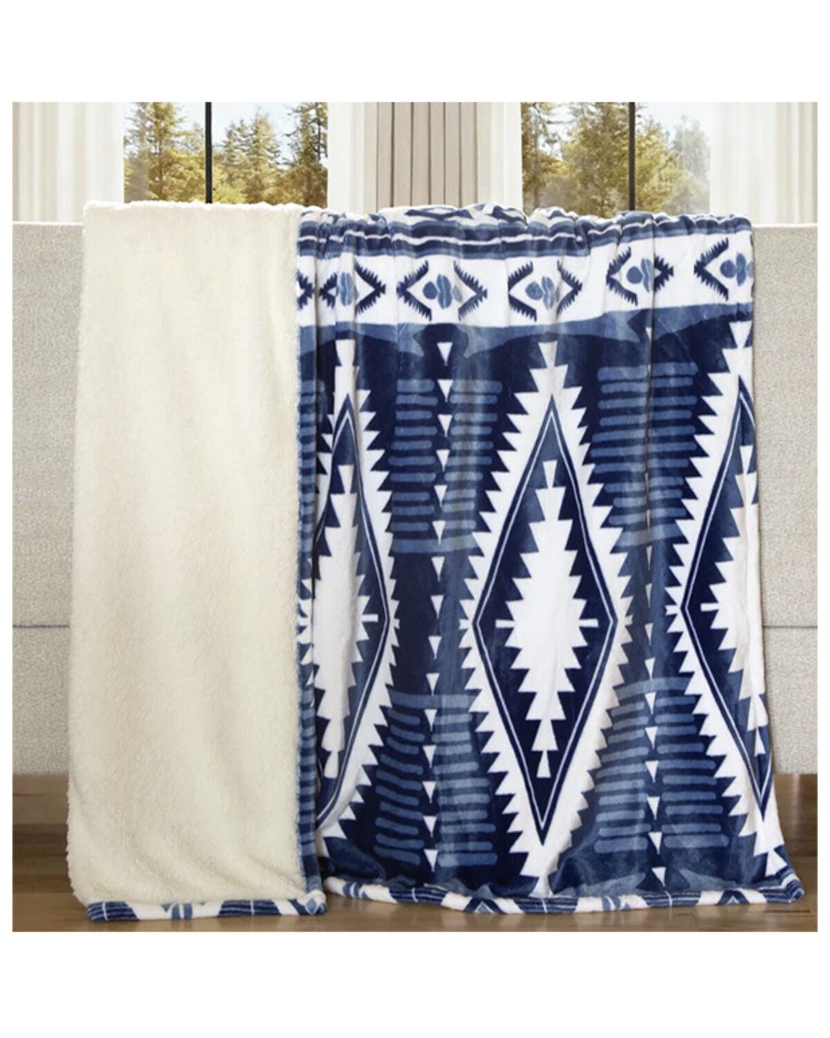 Image #3 - Carstens Home Blue Ridge Plush Sherpa Throw Blanket, Blue, hi-res
