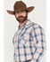 Image #2 - Ely Walker Men's Plaid Print Long Sleeve Pearl Snap Western Shirt, Navy, hi-res