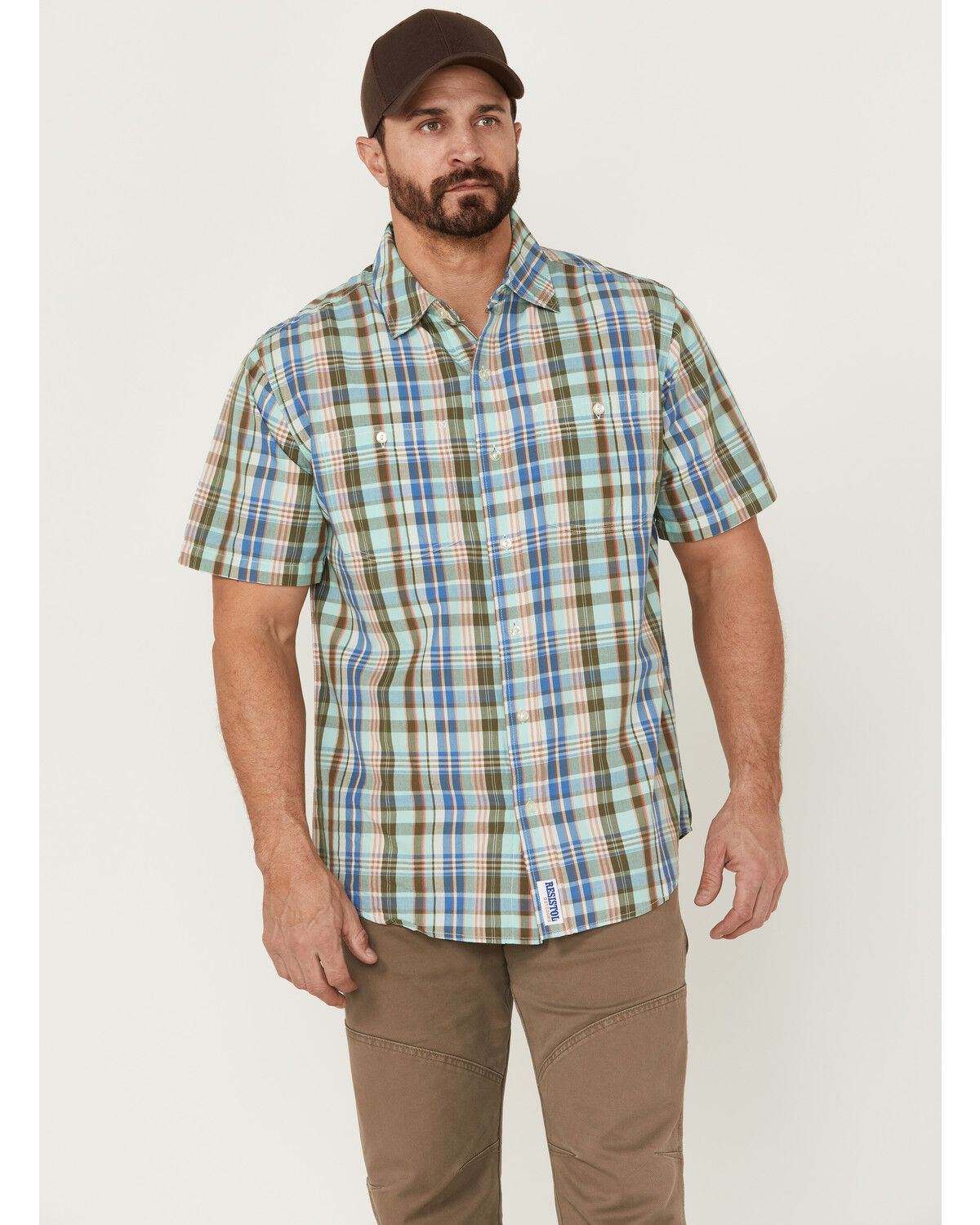 Image #1 - Resistol Men's Hampton Plaid Print Short Sleeve Button Down Western Shirt, Light Green, hi-res