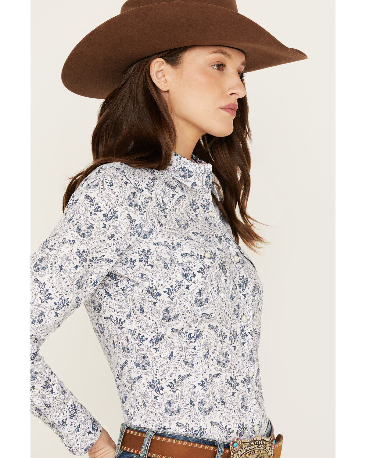 Image #2 - Wrangler Women's Paisley Print Long Sleeve Snap Western Shirt, Blue, hi-res