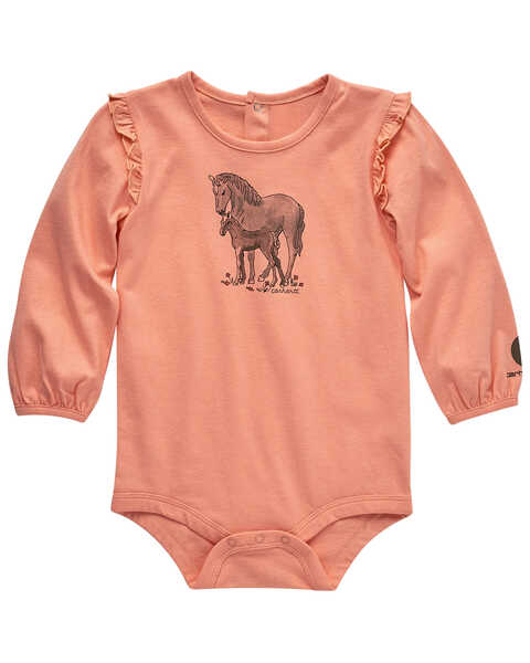 Carhartt Infant Girls' Horses Long Sleeve Onesie , Peach, hi-res