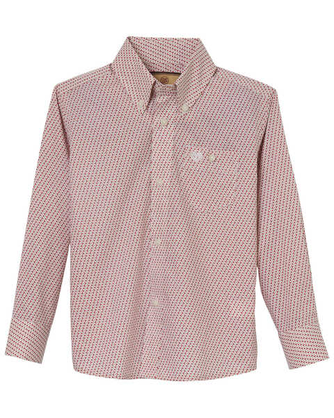 Image #1 - Wrangler Boys' Classic Printed Long Sleeve Button-Down Western Shirt , Red, hi-res