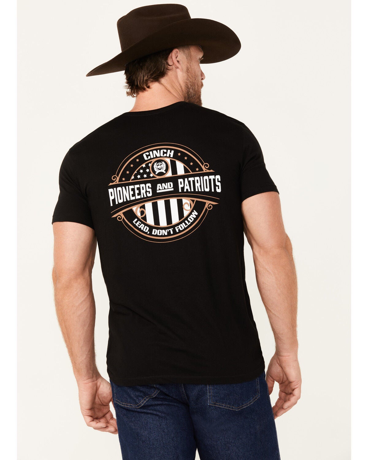 Cinch Men's Boot Barn Exclusive Pioneers and Patriots Short Sleeve Graphic T-Shirt, Black, hi-res