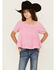 Image #1 - Hayden LA Girls' Puff Sleeve Top, Pink, hi-res
