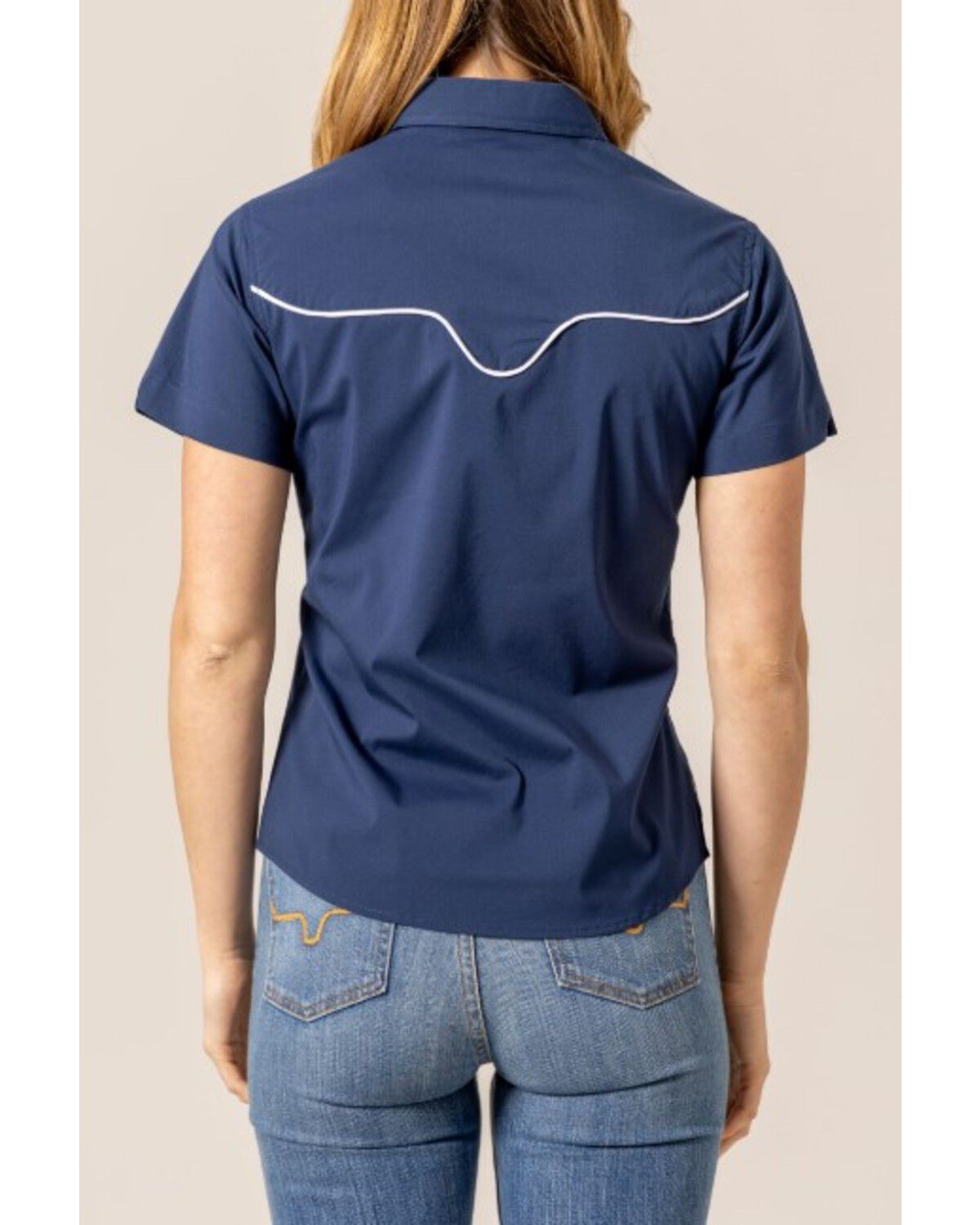 Image #2 - Kimes Ranch Women's Long Horn Solid Short Sleeve Snap Western Shirt, Navy, hi-res