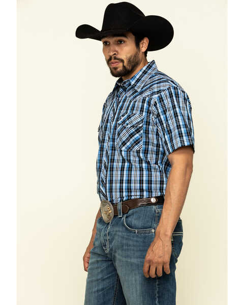 Image #3 - Cowboy Hardware Men's Heeler Plaid Short Sleeve Western Shirt , Blue, hi-res