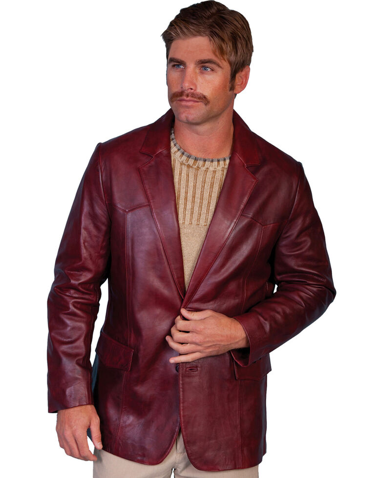 Scully Men's Lamb Leather Blazer - Big and Tall , Black Cherry, hi-res