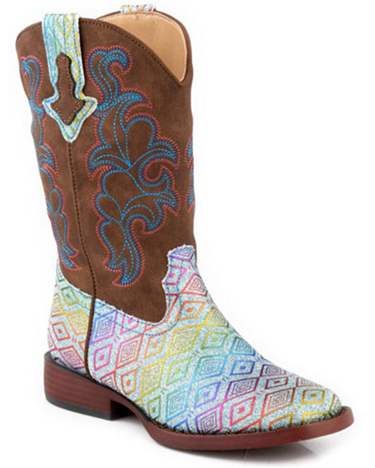 Image #1 - Roper Little Girls' Glitter Maya Western Boots - Broad Square Toe, Blue, hi-res