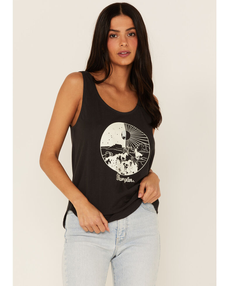 Wrangler Women's Retro Desert Sea Circle Graphic Relaxed Tank, Black, hi-res