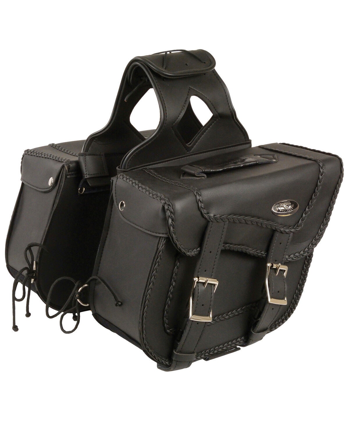 Milwaukee Leather Medium Braided Zip-Off Throw Over Saddle Bag, Black, hi-res