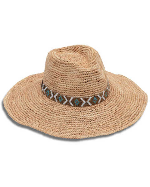 Nikki Beach Women's Metallic Diamonds Straw Western Fashion Hat  , Natural, hi-res