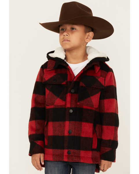 Urban Republic Little Boys' Plaid Print Fleece-Lined Hooded Jacket , Red, hi-res