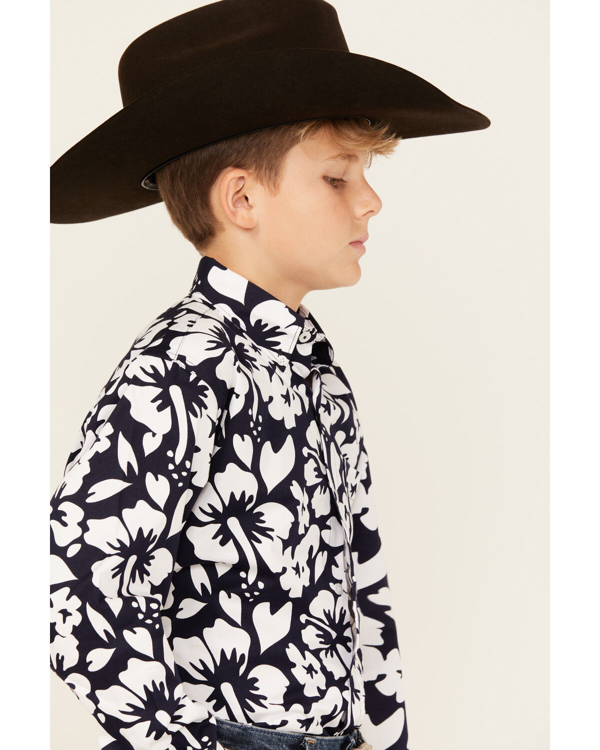 Image #2 - Cinch Boys' Floral Print Long Sleeve Button-Down Western Shirt, Navy, hi-res