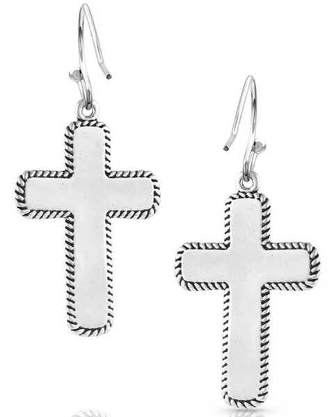 Image #2 - Montana Silversmiths Women's Faith On Point Turquoise Cross Earrings, Silver, hi-res