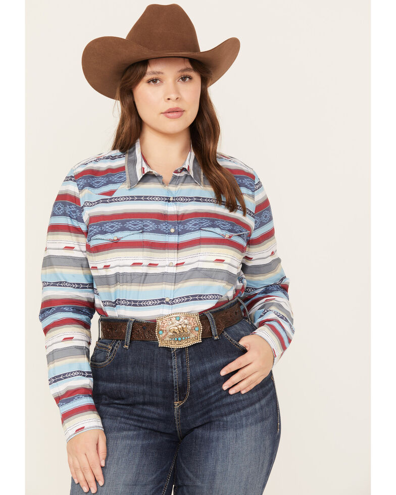 Roper Women's Southwestern Print Long Sleeve Snap Western Shirt - Plus, Multi, hi-res